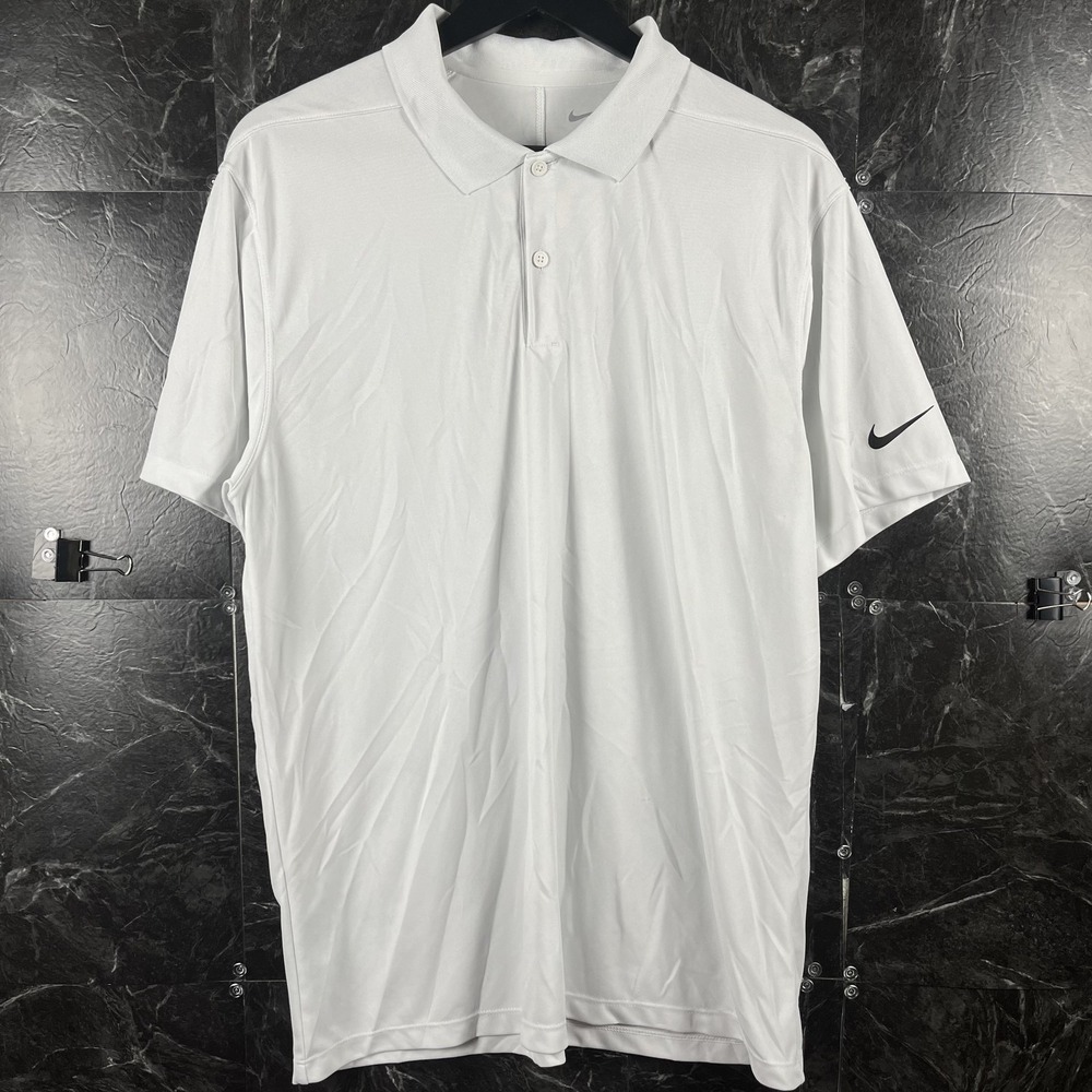 Nike Men's White Dri-Fit Polo Shirt Large
